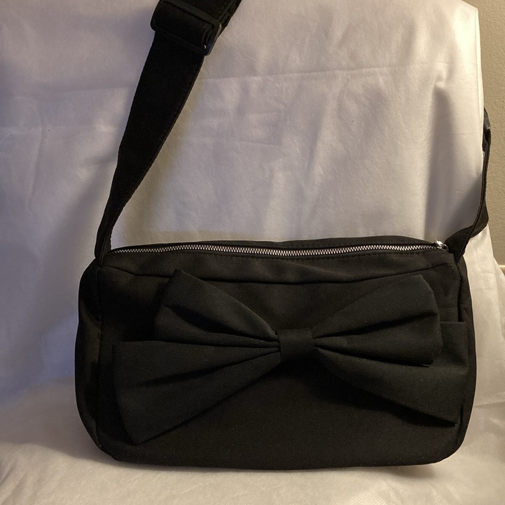 NWOT - Black Sweet Bow Crossbody Canvas Shoulder Bag W/Adjustable Strap
